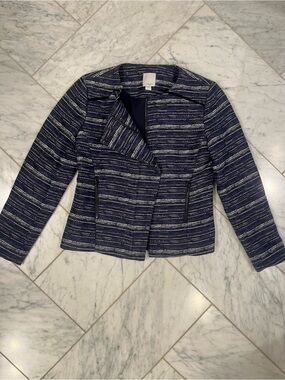 Halogen Navy and White Striped Textured Blazer